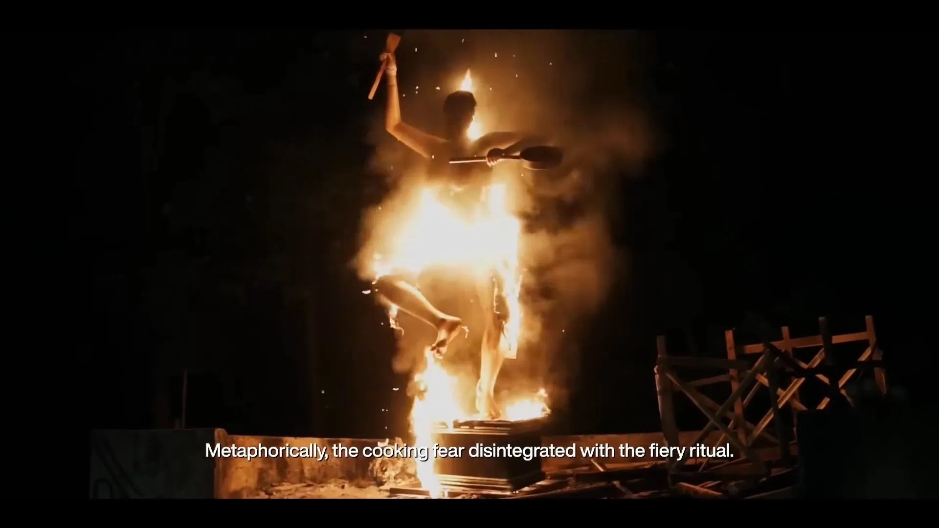 A frame from the Sasa Burn Your Fear campaign